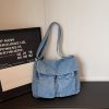 Retro Denim Messenger Bag Street Trend Casual Large Capacity Commuter Shoulder Bag