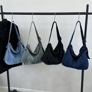 Retro Denim Croissant Messenger Bag Large Capacity Thickened Fabric