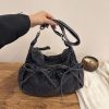 Bow Denim Messenger Bag Lightweight Commuter Shoulder Bag