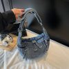 Dongdaemun Denim Messenger Bag Large Capacity Casual Pleated One-Shoulder