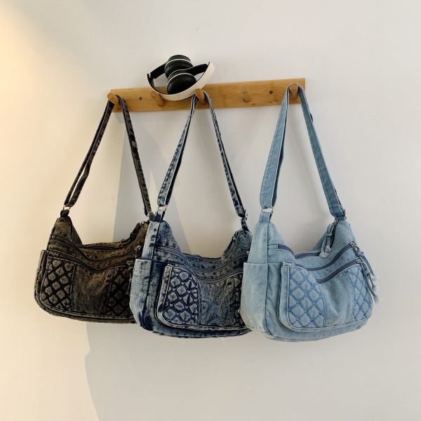 Retro Denim Messenger Bag Casual Simple Large Capacity Shoulder Bag Light Commuter Versatile Women’S Small Square Bag