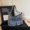 Large Capacity Denim Shoulder Bag for Commuters
