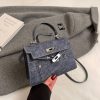 Premium Splicing Kelly Bag Women’s Lock Denim Shoulder Bag