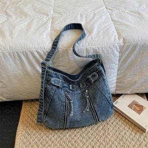 Large Capacity Denim Messenger Bag for Commuting