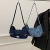 Retro Denim Shoulder Bag Women Lock Personality Splicing Handbag