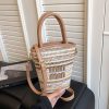 Striped Rainbow Straw Woven Bucket Bag Women Crossbody