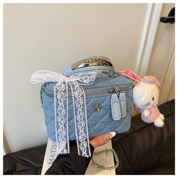 High-End Women’s Denim Rhombus Chain Handbag Messenger Bag