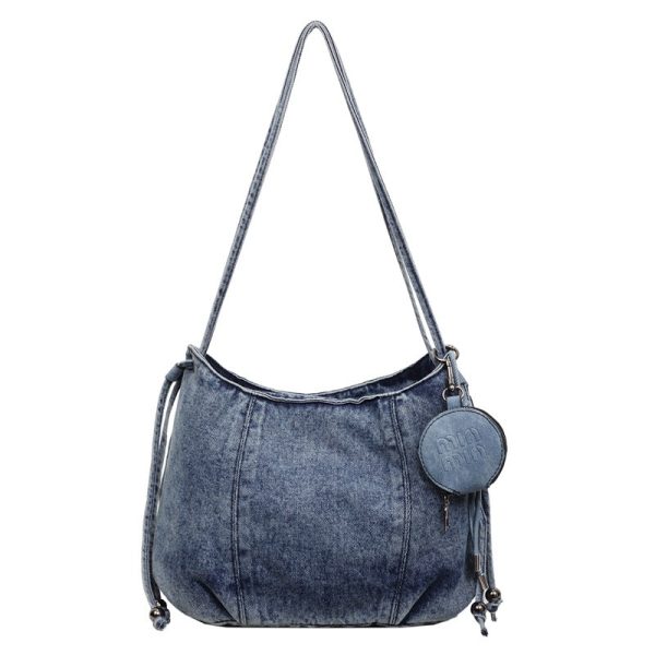 Miu Denim Dumpling Bag Large Capacity Shoulder Crossbody Retro Washed