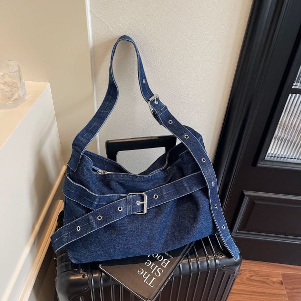 Retro Denim Shoulder Bag Large Capacity Women’s Commuter Messenger Bag
