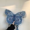 Retro Embroidered Letter Bow Backpack Washed Denim Large Capacity