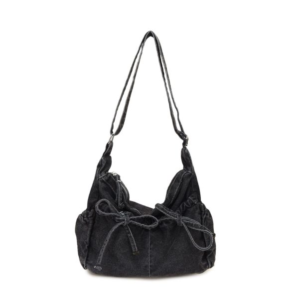 Bow Denim Messenger Bag Lightweight Commuter Shoulder Bag