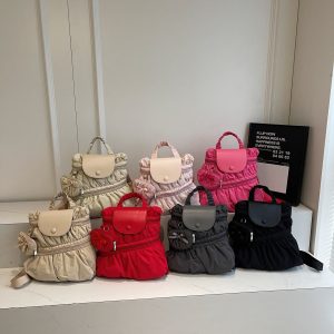 College Dragon Backpack Women Trendy Pleated Nylon Bag