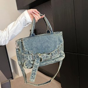 Retro Denim Tote Bag Casual Commuter Shoulder Messenger