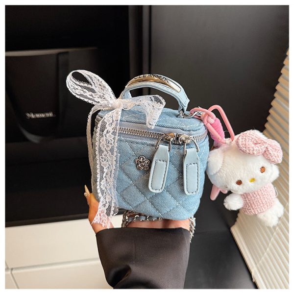 High-End Women’s Denim Rhombus Chain Handbag Messenger Bag