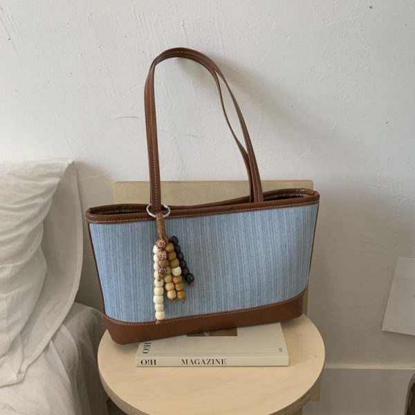 Ins Splicing Denim Tote Bag Large Capacity Women’s Shoulder Bag