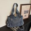 Retro Denim Messenger Bag Large Capacity Commuting Tote