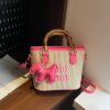 Bamboo Straw Bucket Bag Women Crossbody Shoulder Handbag