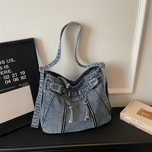 Large Capacity Denim Messenger Bag for Commuting