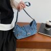 Retro Denim Shoulder Bag Women Lock Personality Splicing Handbag