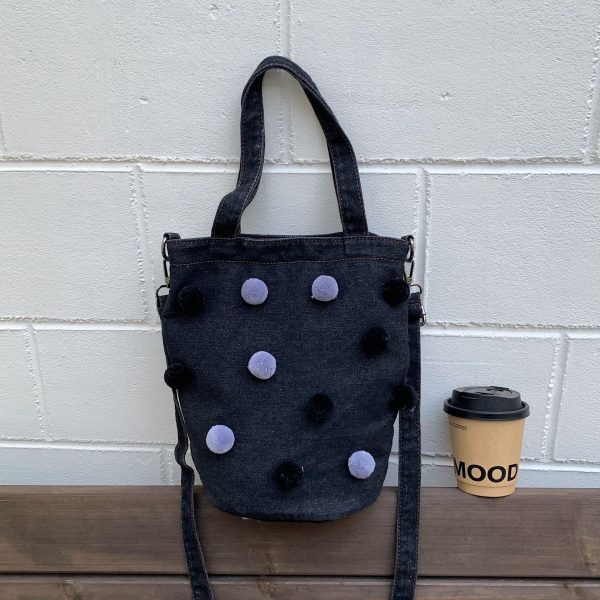 Personalized Polka Dot Retro Denim Bucket Bag