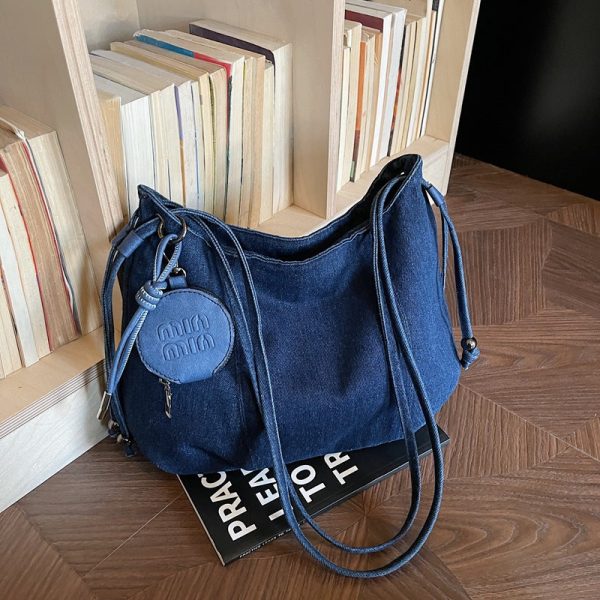 Miu Denim Dumpling Bag Large Capacity Shoulder Crossbody Retro Washed