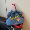 Ese Denim Embroidered Ballchain Tote Bag Large Capacity Shoulder Bag