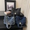 Retro Denim Shoulder Bag Large Capacity Commuter Messenger Bag