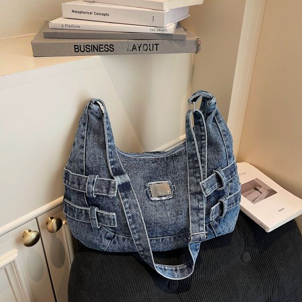 Large Capacity Denim Dumpling Bag Commuter Shoulder Bag