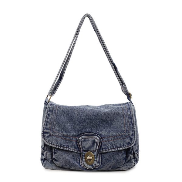 Retro Denim Shoulder Bag Large Capacity Commuter Messenger Bag