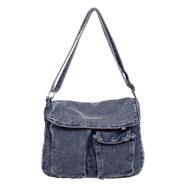 Retro Denim Messenger Bag Street Trend Casual Large Capacity Commuter Shoulder Bag