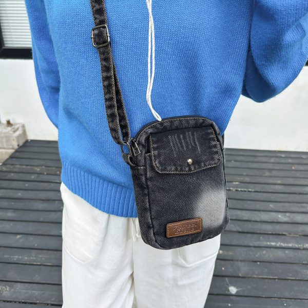 Simple Denim Square Shoulder Bag for College Students