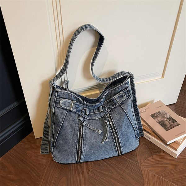 Large Capacity Denim Messenger Bag for Commuting