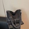 Large Capacity Retro Denim Tote Bag for Commuting