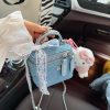 High-End Women’s Denim Rhombus Chain Handbag Messenger Bag