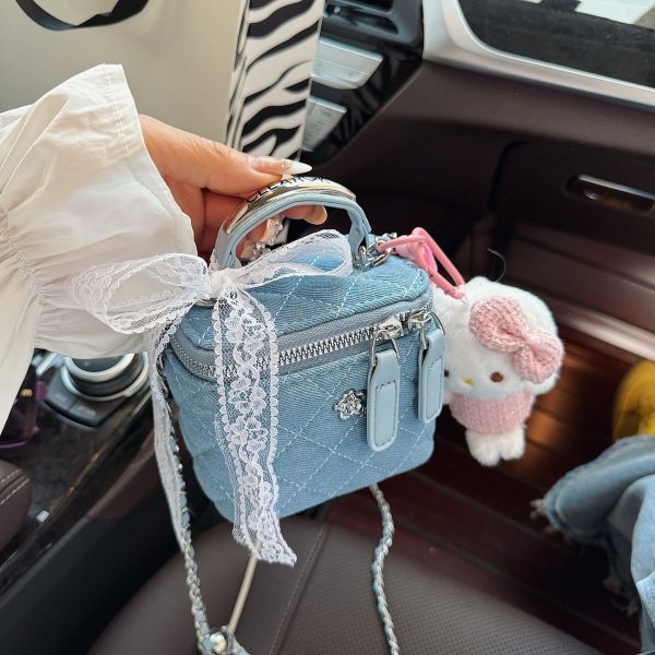 High-End Women’s Denim Rhombus Chain Handbag Messenger Bag