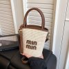 Striped Rainbow Straw Woven Bucket Bag Women Crossbody