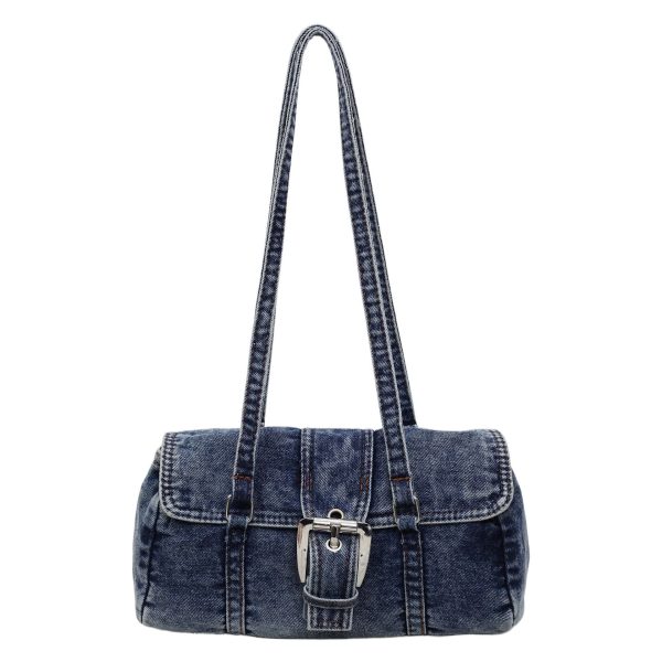 Retro Washed Denim Shoulder Bag – Large Capacity Commuter Bag