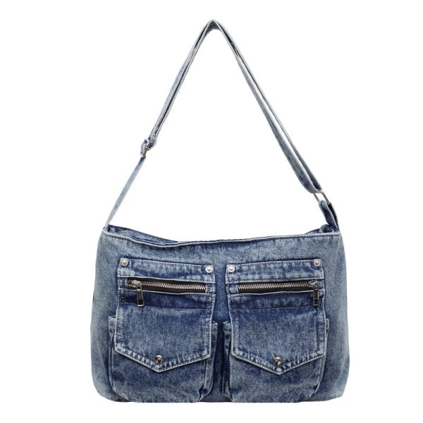 Large Capacity Denim Shoulder Bag for Commuters