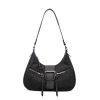 Retro Denim Crescent Shoulder Bag with Buckle
