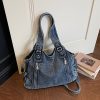 Retro Denim Messenger Bag Large Capacity Commuting Tote