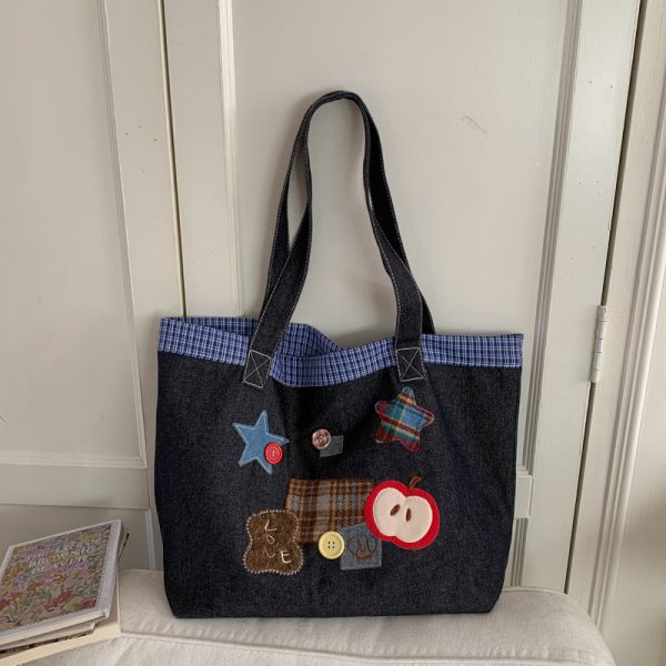 Denim Commuter Shoulder Bag Versatile Casual Tote