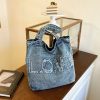 Ese Literary Embroidery Denim Shoulder Bag for Girls Large Capacity Commuter Tote