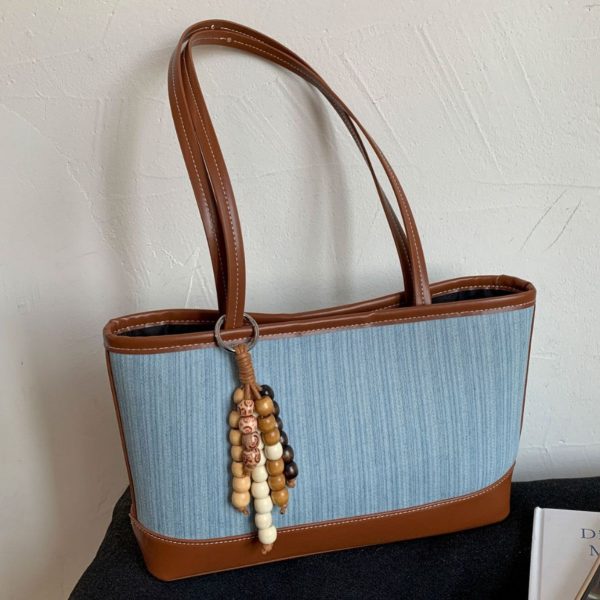 Ins Splicing Denim Tote Bag Large Capacity Women’s Shoulder Bag