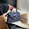 Premium Splicing Kelly Bag Women’s Lock Denim Shoulder Bag