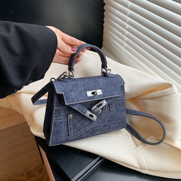Premium Splicing Kelly Bag Women’s Lock Denim Shoulder Bag