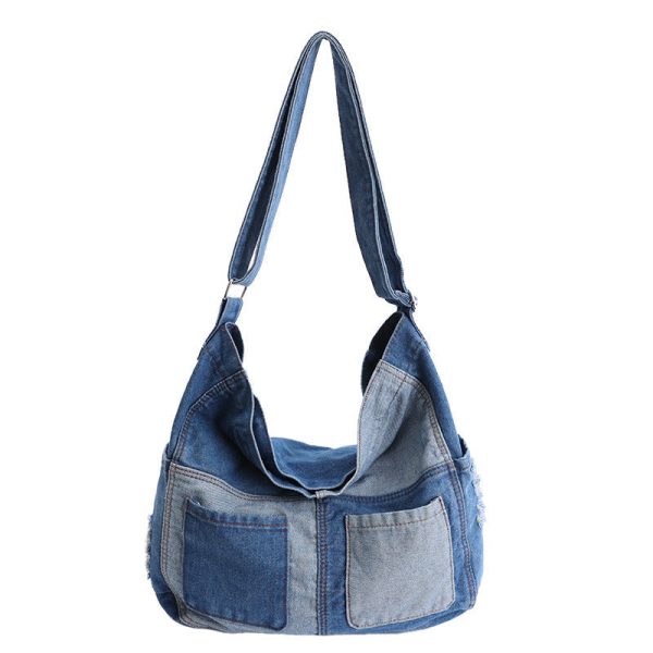 Retro Denim Shoulder Tote Bag Large Capacity Work Commuter
