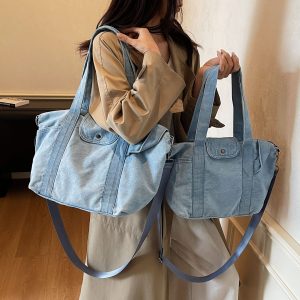 Trendy Large Capacity Denim Dragon Tote Bag for Women