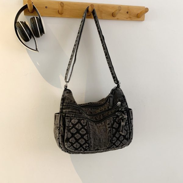 Retro Denim Messenger Bag Casual Simple Large Capacity Shoulder Bag Light Commuter Versatile Women’S Small Square Bag
