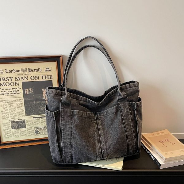 Retro Denim Tote Bag – Large Capacity, Literary Style