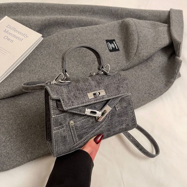 Premium Splicing Kelly Bag Women’s Lock Denim Shoulder Bag